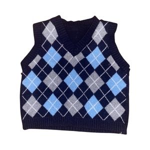 y2k top argyle knit cropped sweater vest